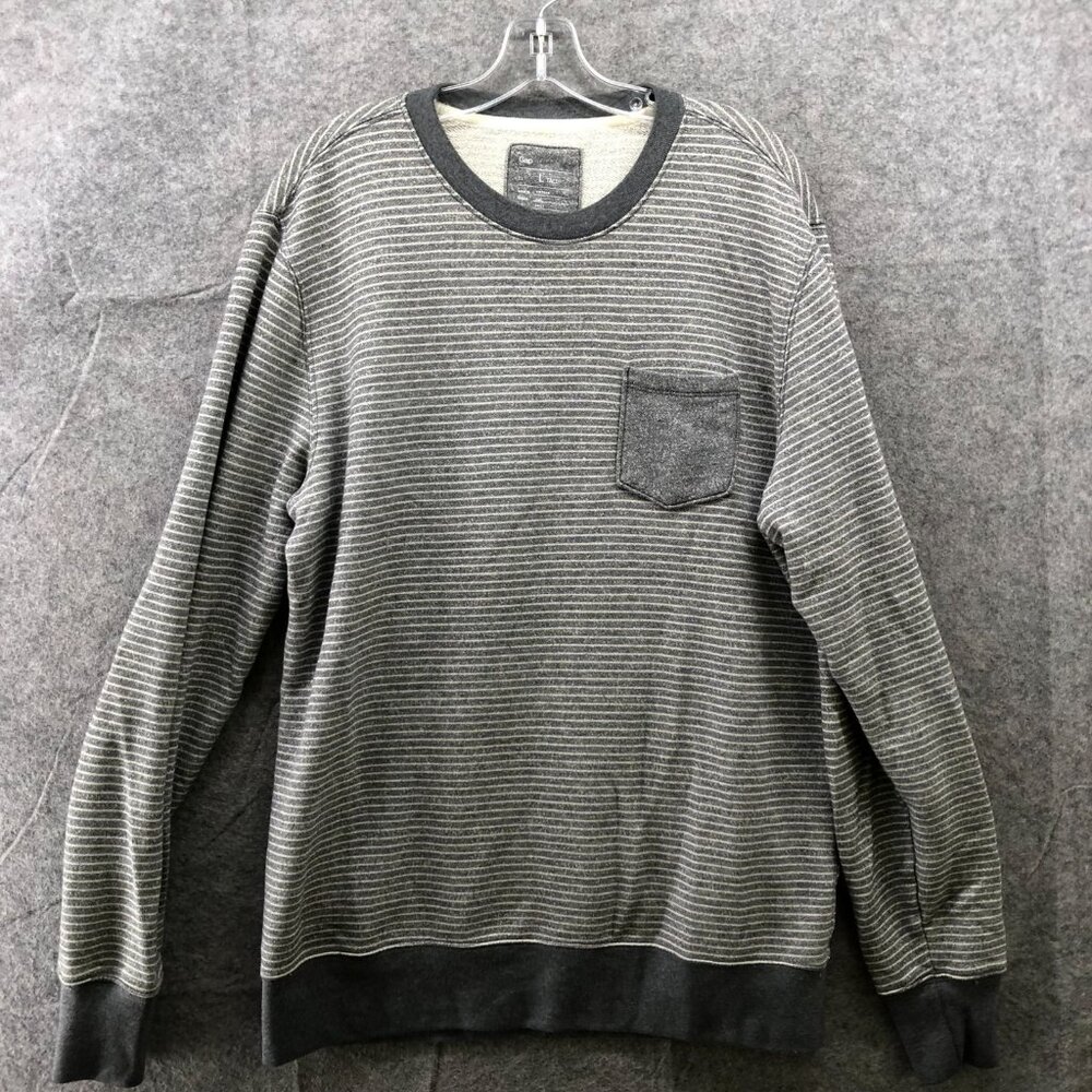 Gap Striped Crewneck Sweatshirt Men L Tall Gray Single Chest Pocket Cotton Blend